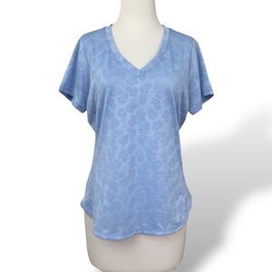 Tommy Bahama Women T Shirt Light Blue Size S Pineapple V Neck Short Sleeve